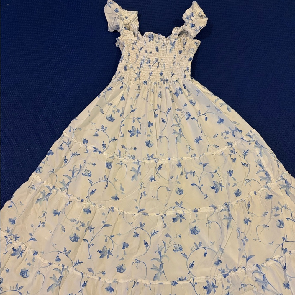 Hillhouse Home Nap Dress - The Ellie Nap Dress - Blue Botanical Print - Size XS